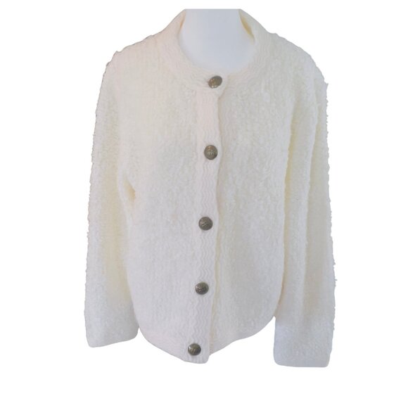Talbots Ivory Bouclé Wool Blend Cardigan Sweater | Large - Picture 9 of 9